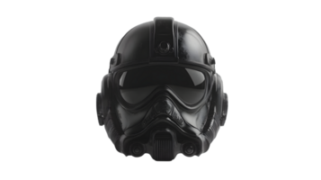 A sleek black helmet designed for a fictional pilot character in a sci-fi universe. png
