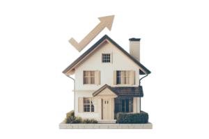House with an upward arrow, symbolizing growth or increase in property value. png