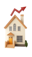 A house with an upward arrow, symbolizing growth or increase in property value. png
