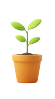 A young green plant growing in a terracotta pot, symbolizing growth and nurturing. png