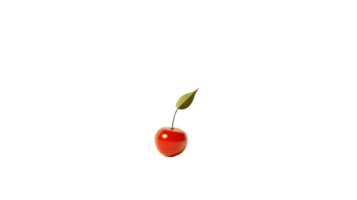 Image of a Single Red Cherry with Stem and Leaf png