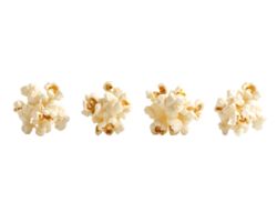 A collection of popcorn kernels arranged in a row, showcasing their texture and shape. png