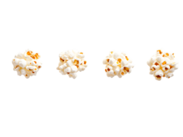 A series of popcorn clusters arranged in a row, showcasing their fluffy texture. png