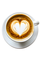 Cappuccino with Heart-Shaped Latte Art in White Cup and Saucer png
