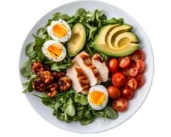 Chicken, Avocado, and Egg Salad with Cherry Tomatoes and Scallops png