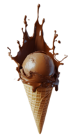 Ice Cream Scoop in Waffle Cone with Chocolate Splash png