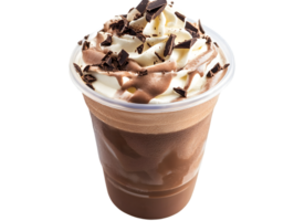 Chocolate Beverage with Whipped Cream and Chocolate Shavings in Plastic Cup png