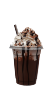 Chocolate Milkshake with Whipped Cream and Chocolate Syrup in Plastic Cup png
