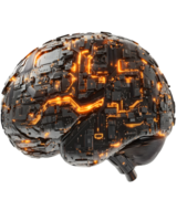 Circuit Board Brain Model with Illuminated Pathways png