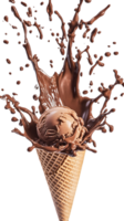 Chocolate Ice Cream Cone with Chocolate Sauce Splash png