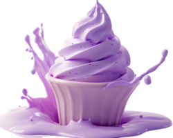 Digital Rendering of Purple Soft-Serve Ice Cream in Cup with Splash png