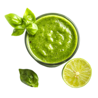 Overhead View of Green Smoothie with Basil and Lime png
