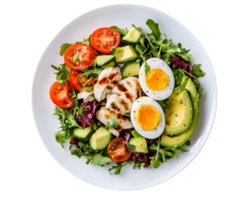 Grilled Chicken and Avocado Salad with Hard-Boiled Eggs and Mixed Greens png