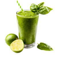 Green Smoothie with Lime and Basil Garnish png