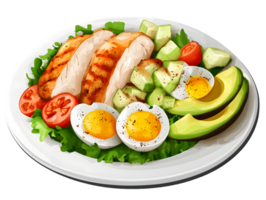Grilled Chicken and Avocado Salad with Hard-Boiled Eggs and Tomatoes png