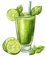Smoothie with Lime and Basil Garnish png