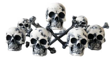 Arrangement of Seven Artificial Skulls and Crossed Bones png