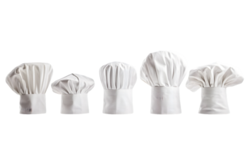 Five White Chef Hats of Varying Sizes png