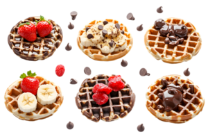 Six Mini Waffles with Various Toppings png