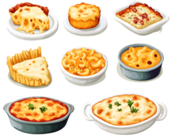 Assortment of Cheesy Dishes in Various Serving Dishes png