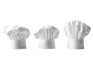 Three White Chef Hats of Varying Sizes png
