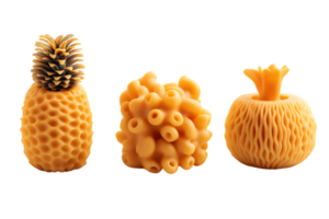 Three Wax Objects Pineapple, Coral, and Pomegranate Forms png