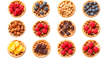 Twelve Mini Waffles with Various Toppings png