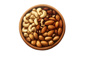 Cashews, Almonds, and Walnuts in Wooden Bowl png