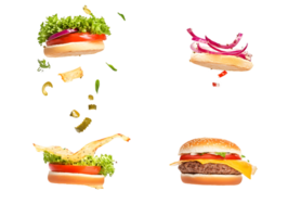 explodiu Visão do Hamburger componentes e montado Hamburger png