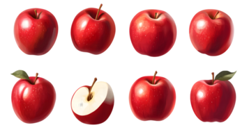 Digital Rendering of Eight Red Apples, One Halved png