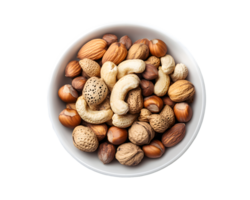 Mixed Nuts in White Bowl Overhead View png