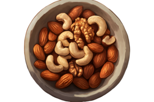 Overhead View of Mixed Nuts in Bowl png