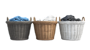 Three Wicker Laundry Baskets with Fabric png