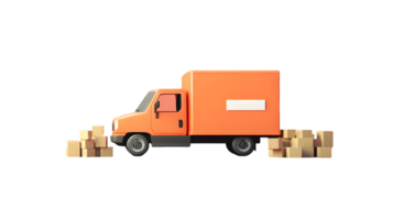 Orange delivery truck with stacked cardboard boxes highlighting the theme of efficient logistics and shipping services in urban transportation environments png