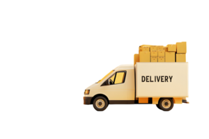 Delivery truck loaded with stacked boxes emphasizing the logistics and transportation industry with a focus on efficient parcel delivery and urban distribution services png