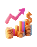dinâmico representação do financeiro crescimento com colorida bares e moedas simbolizando aumentando lucros e mercado progresso dentro uma moderno o negócio contexto png