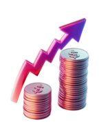Dynamic representation of financial growth featuring colorful stacks of coins and an upward pointing arrow illustrating increasing profits and investment opportunities png