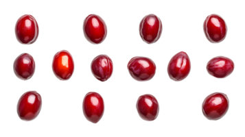 Glistening red coffee beans organized in a striking geometric pattern creating an appealing aesthetic on a dark surface showcasing their vibrant and rich colors png