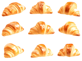 Freshly baked golden croissants with flaky textures arranged in an appealing pattern showcasing their buttery layers and inviting appearance png