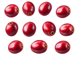 Freshly harvested coffee cherries arranged in a vivid pattern showcasing their bright red color and glossy surface emphasizing agricultural quality and ripeness png