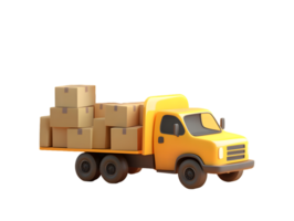 Playful yellow delivery truck loaded with cardboard boxes ready for efficient transportation and logistics tasks in a vibrant and cheerful design png