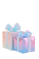 Two elegantly wrapped gift boxes with pastel gradients and decorative bows symbolizing celebration and joy in soft enchanting hues for special occasions. png