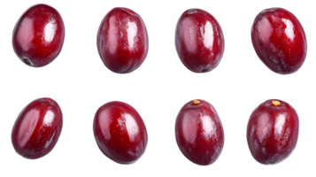 Vibrant arrangement of shiny red coffee cherries showcasing natural beauty and freshness in two neat rows with glossy texture inviting culinary creativity and enjoyment. png