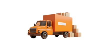 Vibrant orange delivery truck loaded with stacked boxes ready for efficient transportation and logistics operations in an urban environment png