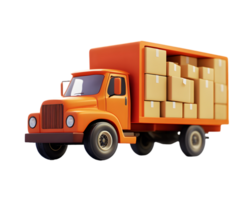 Bright orange delivery truck filled with cardboard boxes ready for transport against a simple background emphasizing efficiency and logistics png