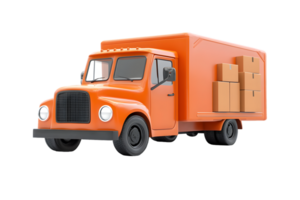 Bright orange delivery truck parked with cardboard boxes showcasing transportation theme in an urban setting png