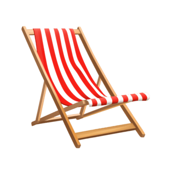 brillante rojo y blanco a rayas cubierta silla hecho de madera atractivo relajación por el junto a la piscina o playa para un Perfecto verano día al aire libre png