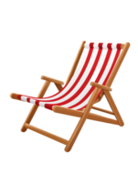 Classic wooden deck chair with red and white striped fabric for relaxing on sunny days in a garden or at the beach png