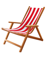 Classic wooden deck chair with red and white stripes inviting relaxation in an outdoor setting perfect for sunny days and leisure activities png