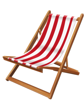 clásico cubierta silla con vibrante rojo y blanco rayas diseñado para al aire libre relajación durante soleado dias y vacaciones png